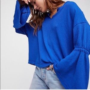 Free People Blue Oversized Ribbed Blouse